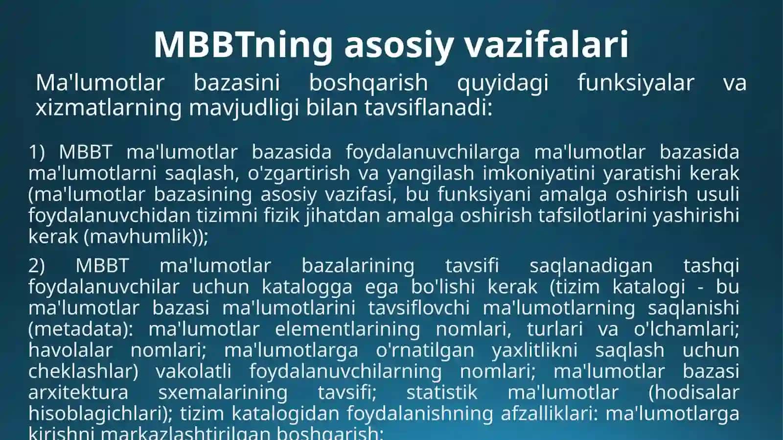 MA’LUMOTLAR BAZASIBOSHQARISH TIZIMLARI 3