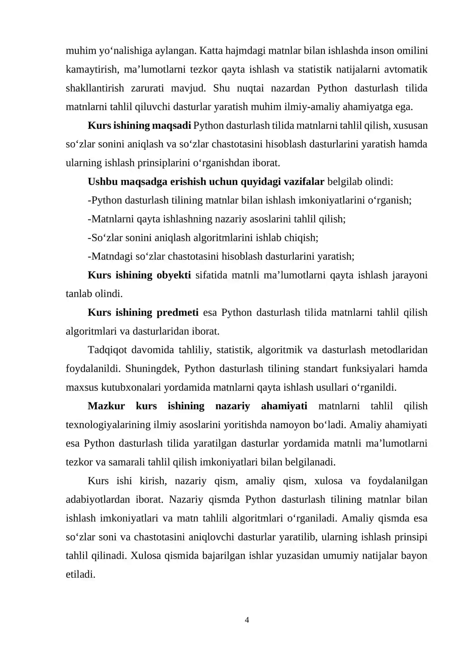 PYTHON DASTURLASH TILIDA MATNLARNI TAHLIL QILISH (SO‘ZLAR SONI, CHASTOTA) DASTURLARINI YARATISH 3