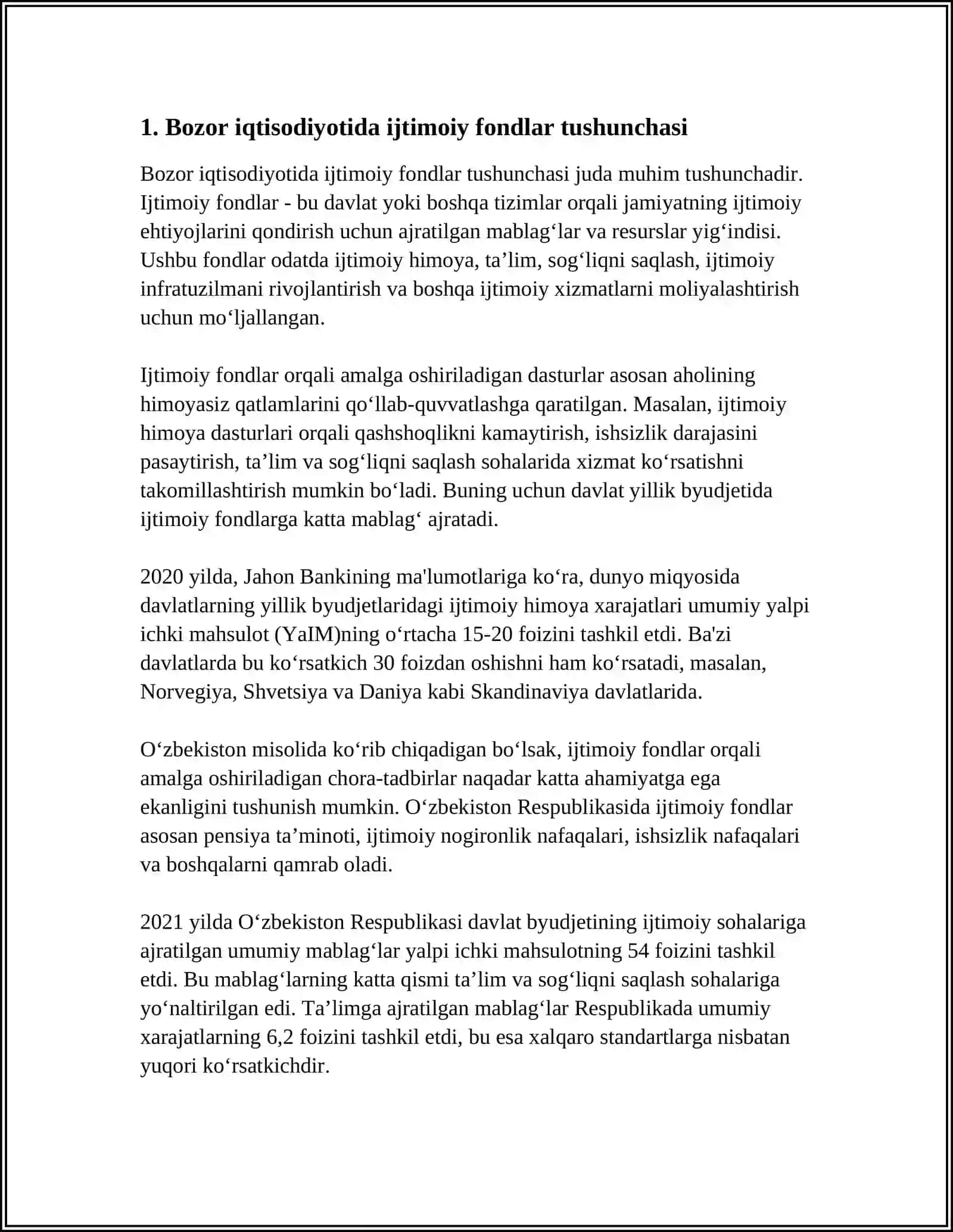 BOZOR IQTISODIYOTIDA IJTIMOIY FONDLAR, ULARNING TURLARI VA MANBALARI 3