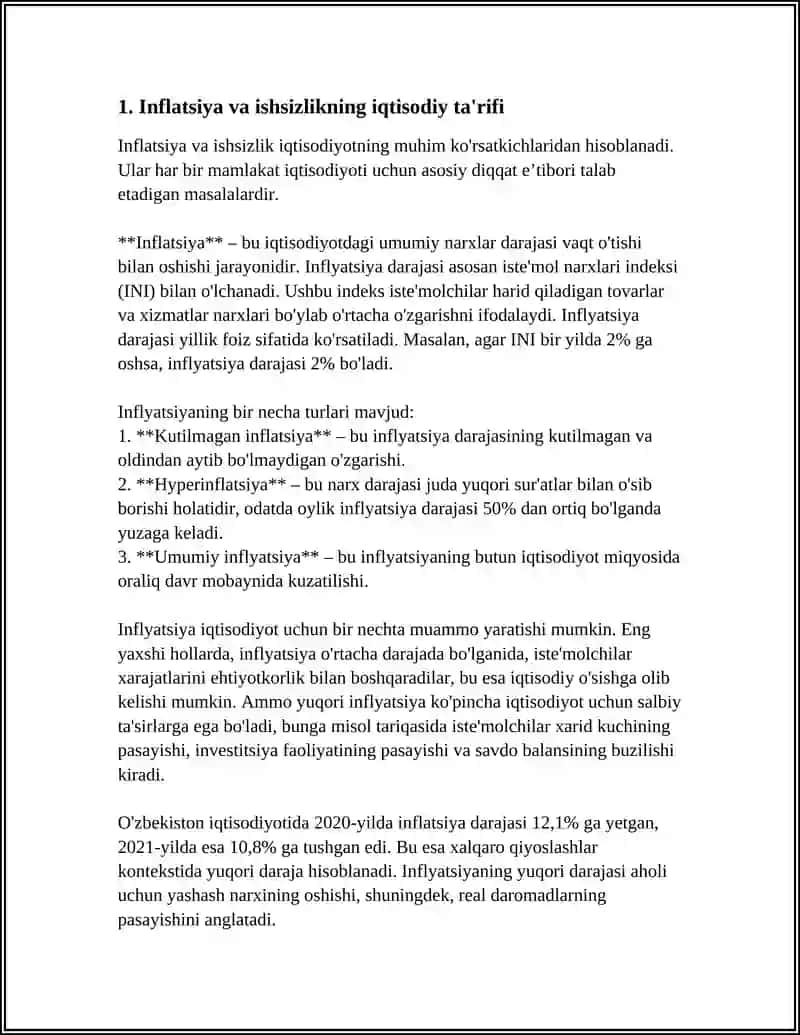 INFLYATSIYA VA ISHSIZLIK O‘RTASIDAGI BOG‘LIQLIK: NAZARIYA VA AMALIYOT 3