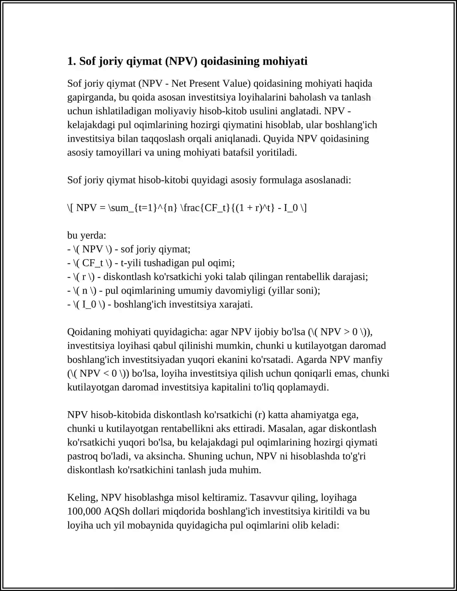 SOF JORIY QIYMAT QOIDASINING INVISTITSION QARORLAR QABUL QILISHDAGI ÒRNI VA AHAMIYATI 3