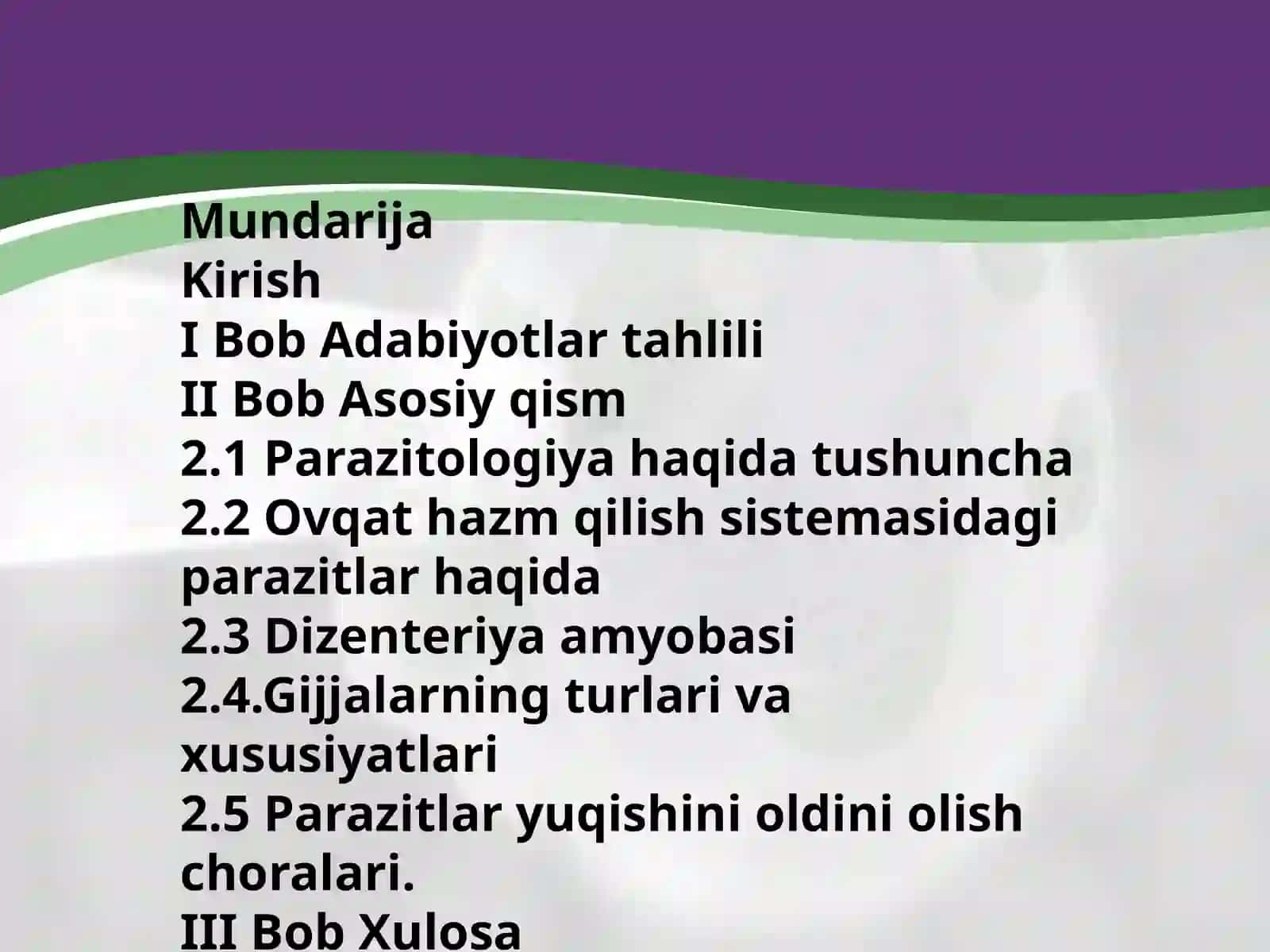 Odamlar ichagida parazitlik qiluvchi yuqumli kasalliklar va ularni oldini olish choralari 3