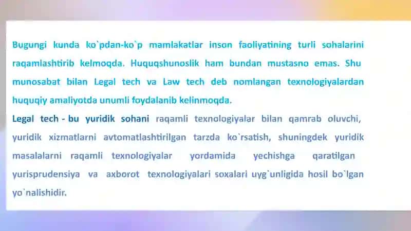 Legal Tech va xalqaro  huquqiy yordam ko`rsatish  jarayonlari 3