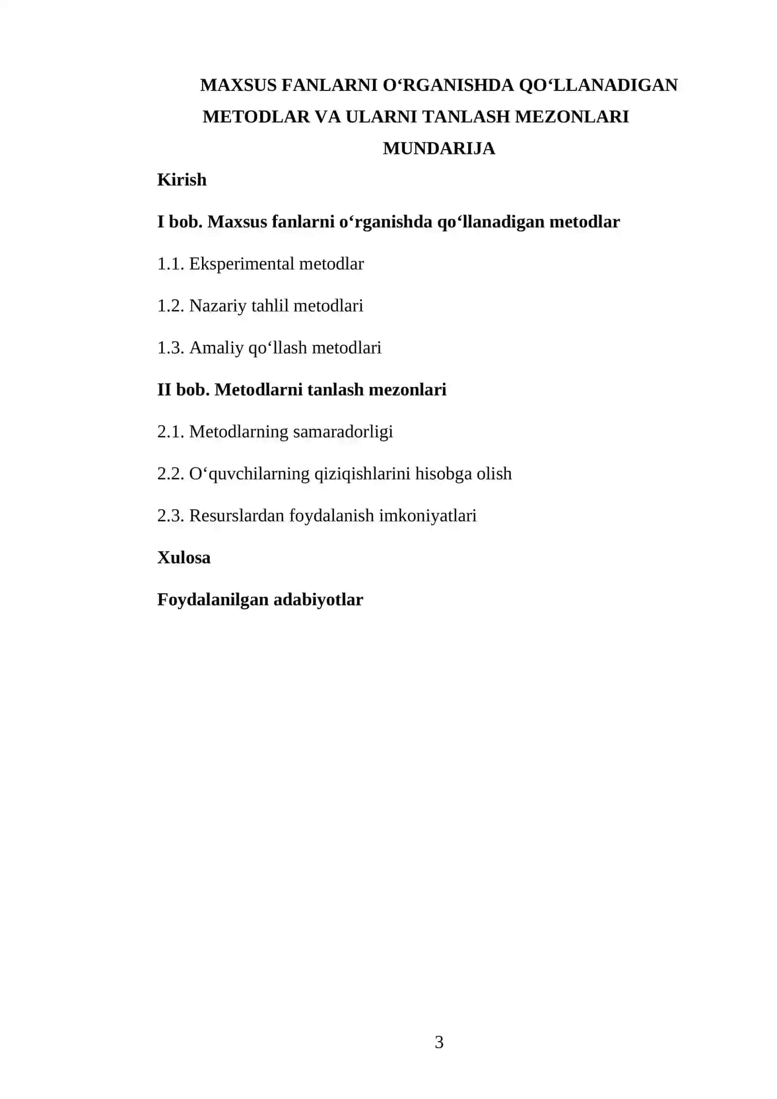 MAXSUS FANLARNI OʻRGANISHDA QOʻLLANADIGAN METODLAR VA ULARNI TANLASH MEZONLARI 3