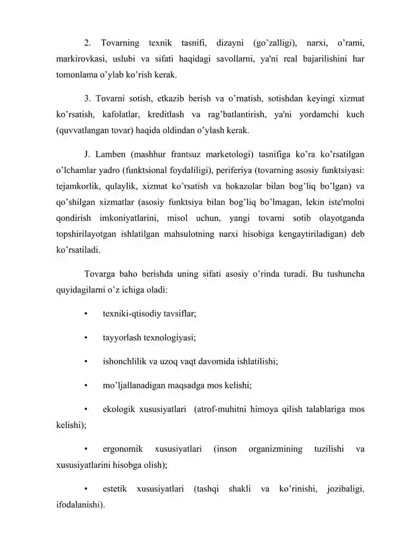 MARKETING TIZIMIDA TOVAR SIYOSATI. Mustaqil ish. Word 3