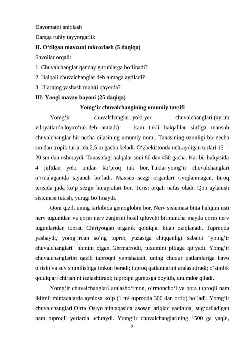 Biologiya(Sitologiya va genetika asoslari)fanidan 1-soatlik dars ishlanma 3