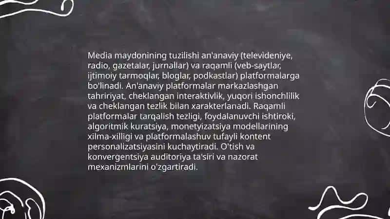 Media maydon tuzilishi va ta'siri.Vertual olam va malipulyatsiya 3