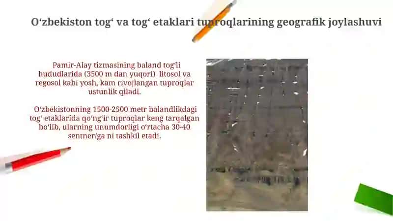 Oʻzbekiston togʻ va togʻoldi tuproqlari geografiyasi 3
