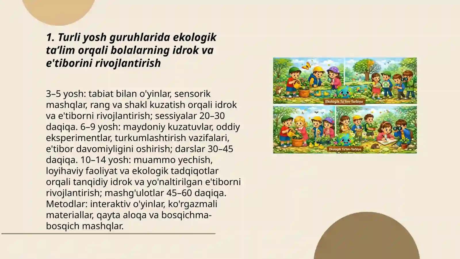 Turli yosh guruhlarida ekologik ta’lim tarbiya berish orqali bolalarning psixik xususiyatlarini rivojlantirish 3