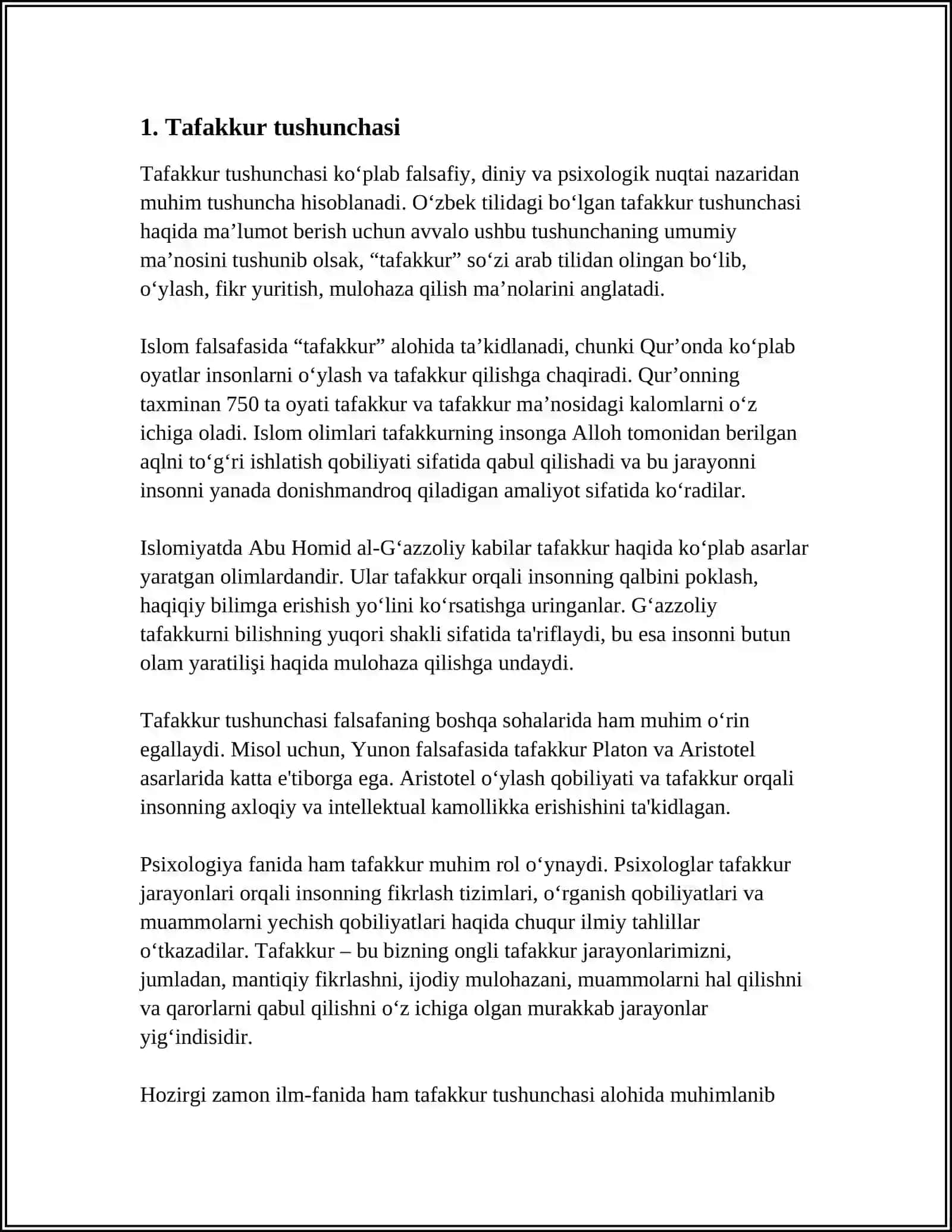 TAFAKKUR JARAYONI TUSHUNCHASI, SHAKLLARI VA SIFATLARI 3