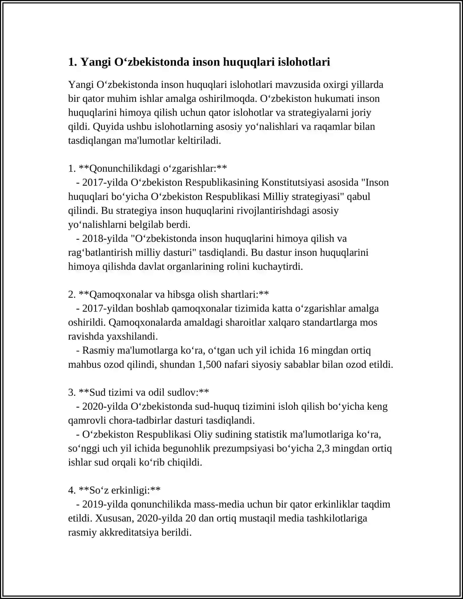 YANGI O'ZBEKISTONDA INSON HAQ-HUQUQLARI VA ERKINLIKLARI KAFOLATINING YARALILISHI 3