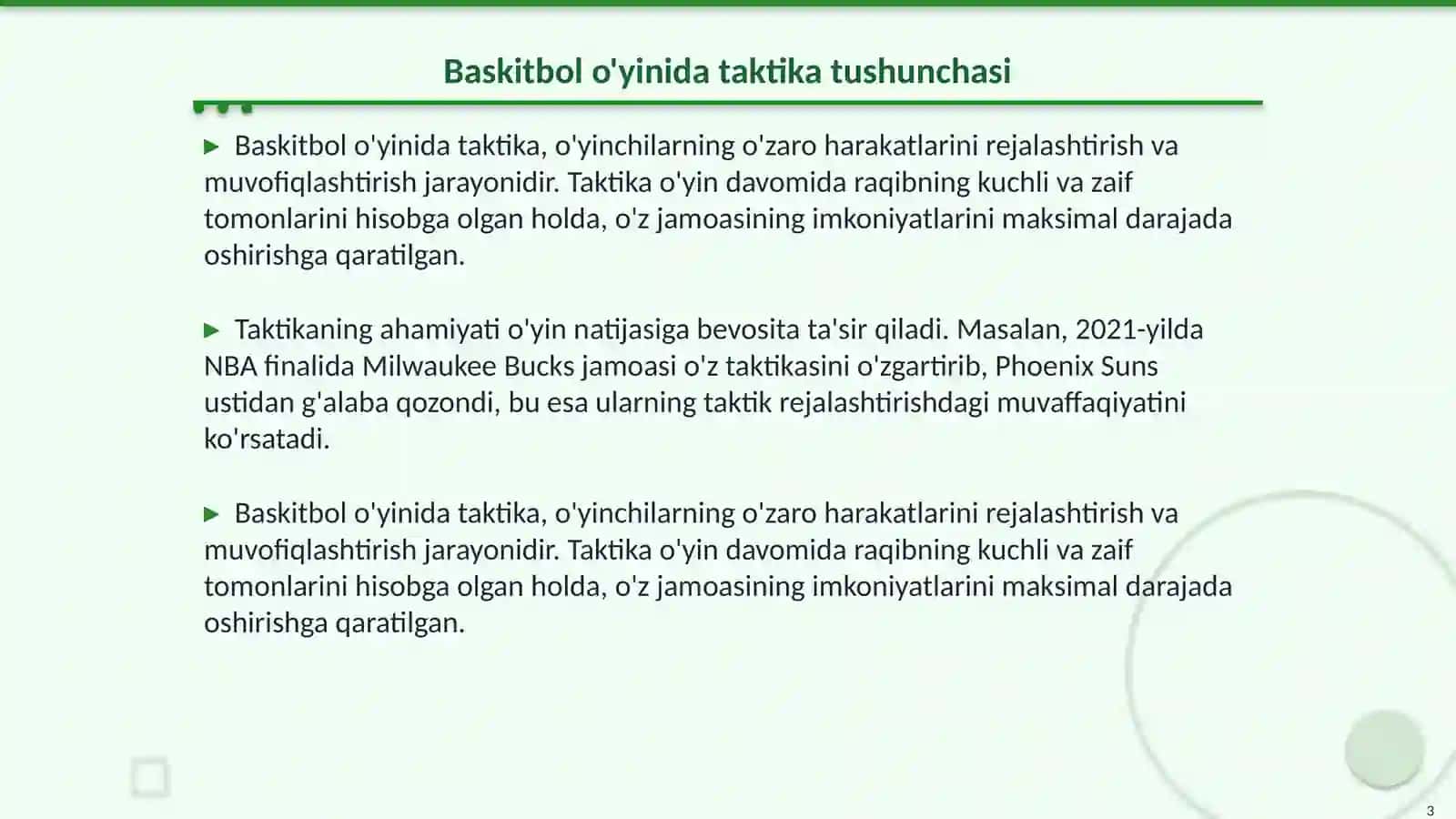 Baskitbol o'yinida taktika tushunchasi va ahamiyati 3