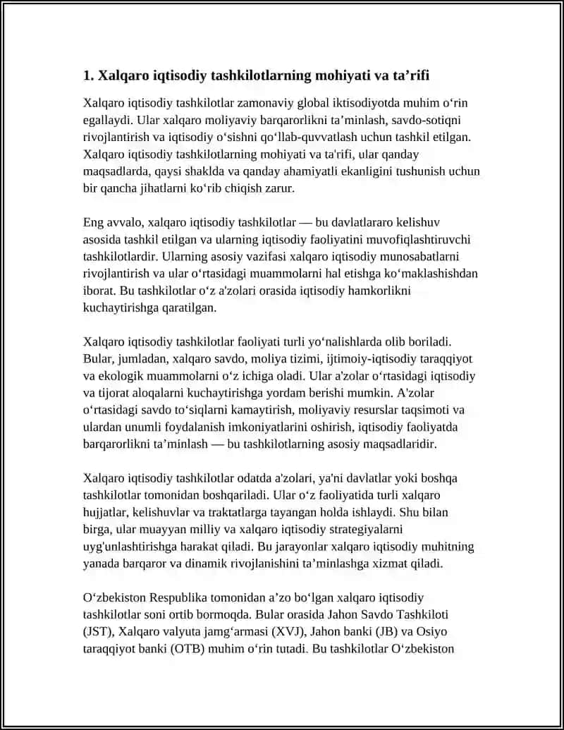 XALQARO IQTISODIY TASHKILOTLAR: MOHIYATI, ZARURIYATI, FUNKTSIYALARI VA GURUXLANISHI 3