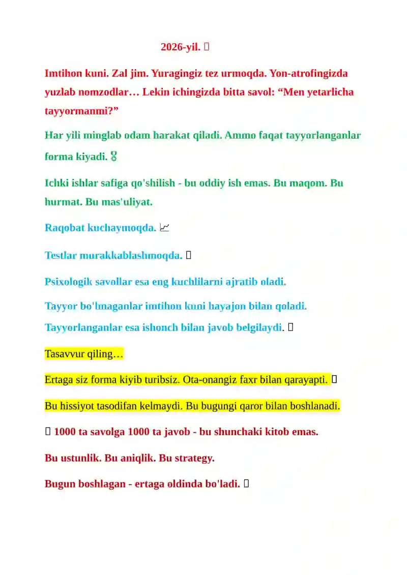 ISHKI ISHLARGA KIRUVCHILAR USHUN TESTLAR TOPLAMI 1000 TA SAVOLGA 1000 TA JAVOB 3