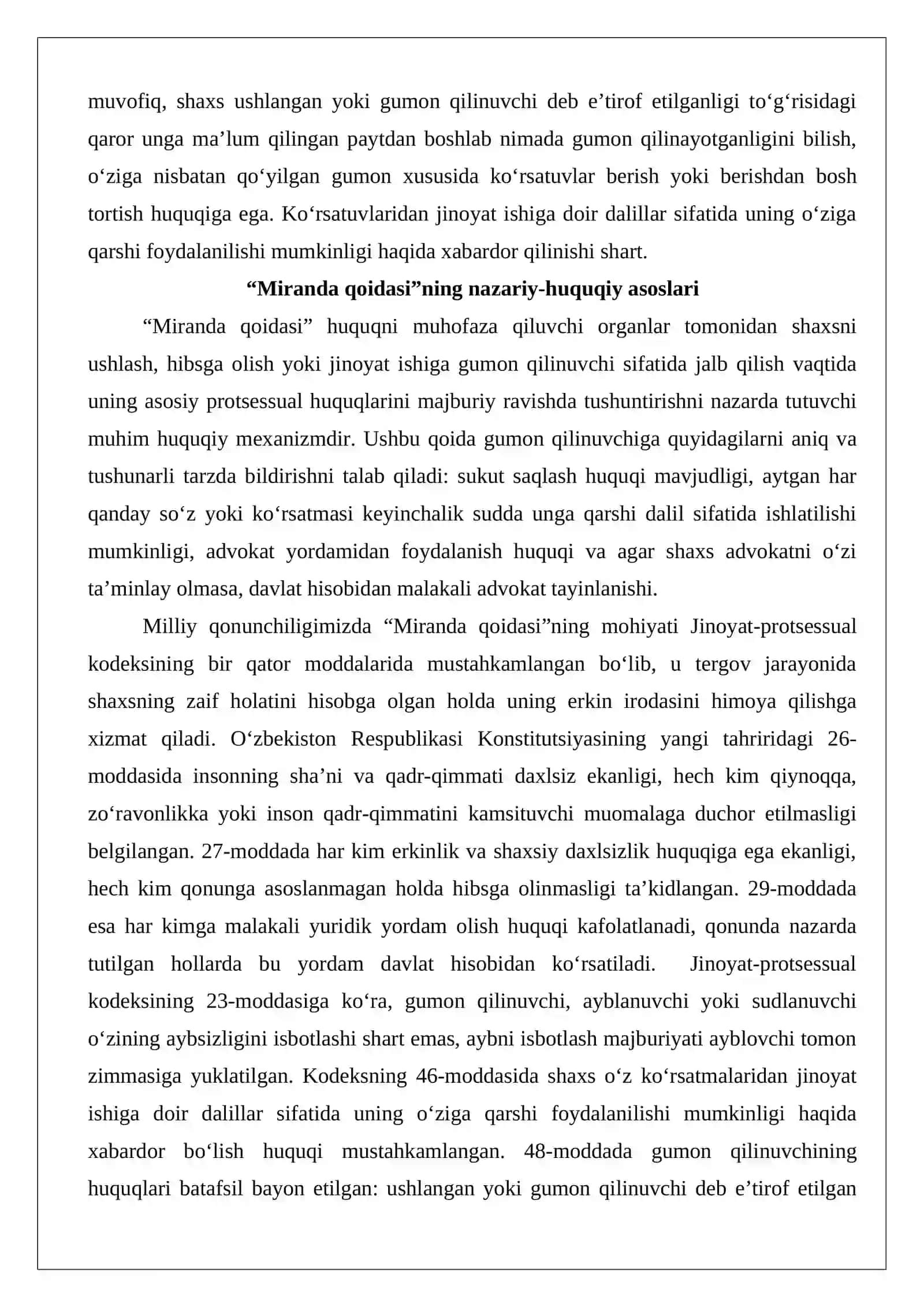 Milliy qonunchiligimizda “Miranda qoidasi” 3