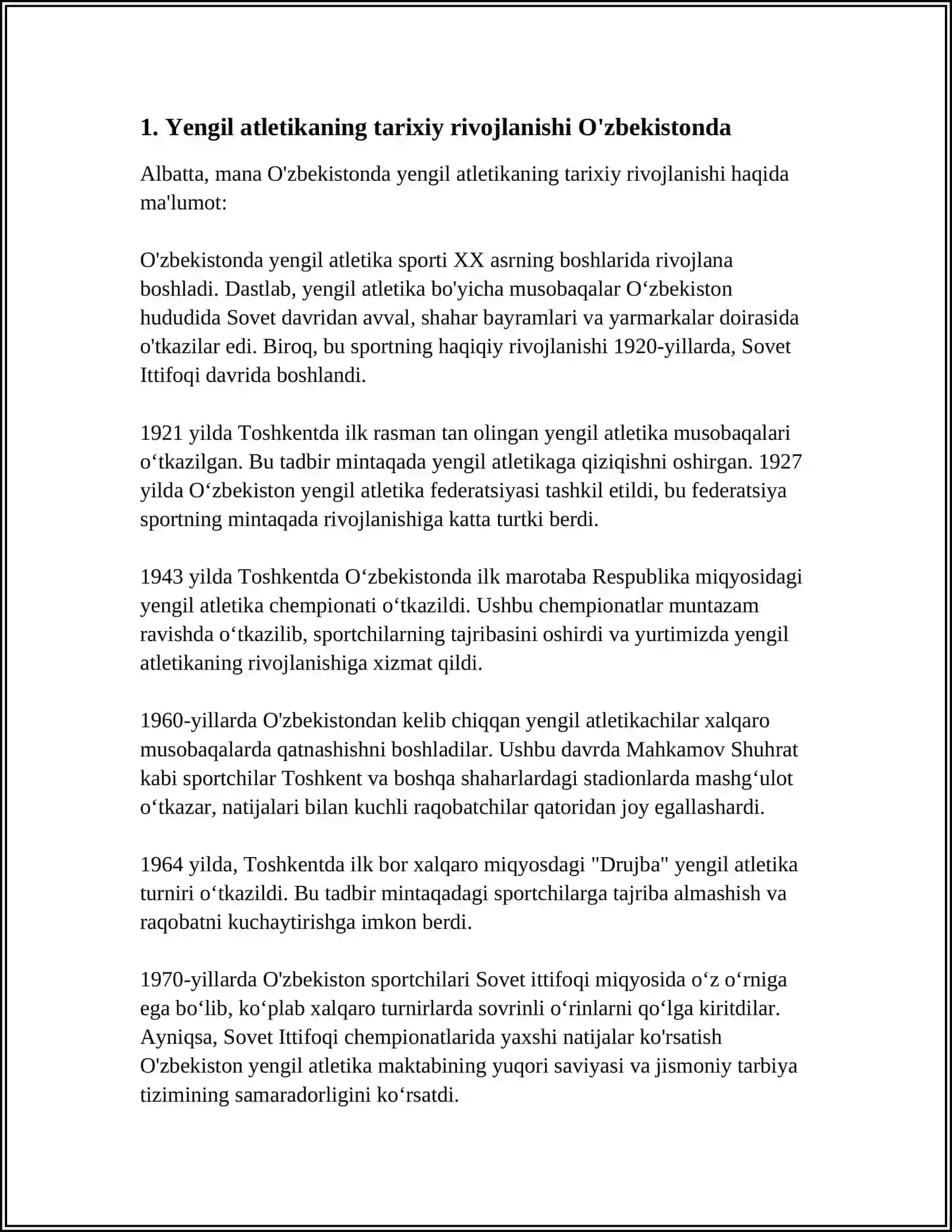 O'ZBEKISTON RESPUBLIKASI JISMONIY TARBIYA TIZIMIDA YENGIL ATLETIKANING O'RNI 3
