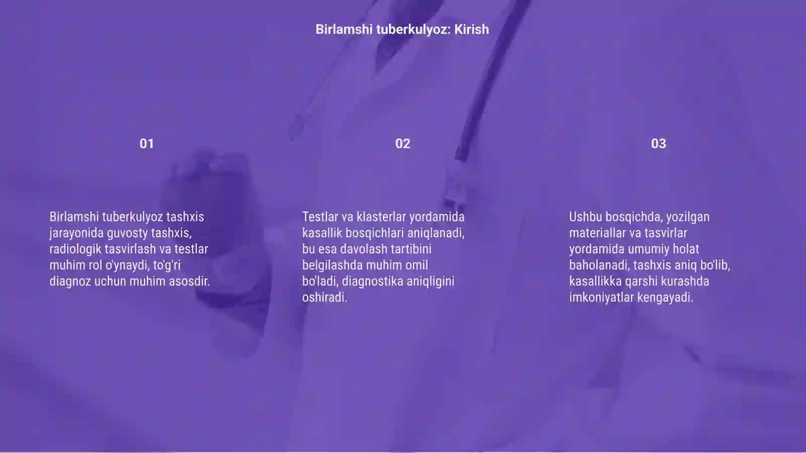 Birlamshi tuberkulyoz - guvosty tashxislash, srafik tasvirlash, testlar va klasterlar yechish 3