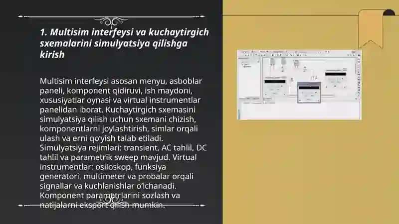 Multisim dasturida kuchaytirgich sxemalarini o'rganish 3