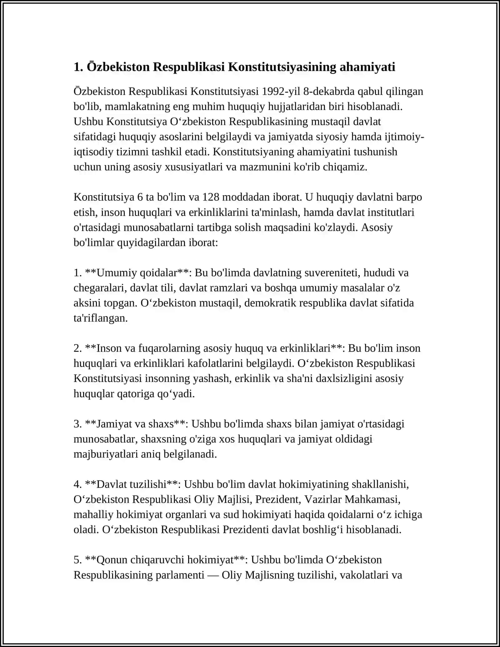 MUSTAQIL ISH Mavzu: ŌZBEKISTON RESPUBLIKASI KONSTITUTSIYAVIY HUQUQ NORMALARI TUSHUNCHASI MANBALARI TIZIMI 3