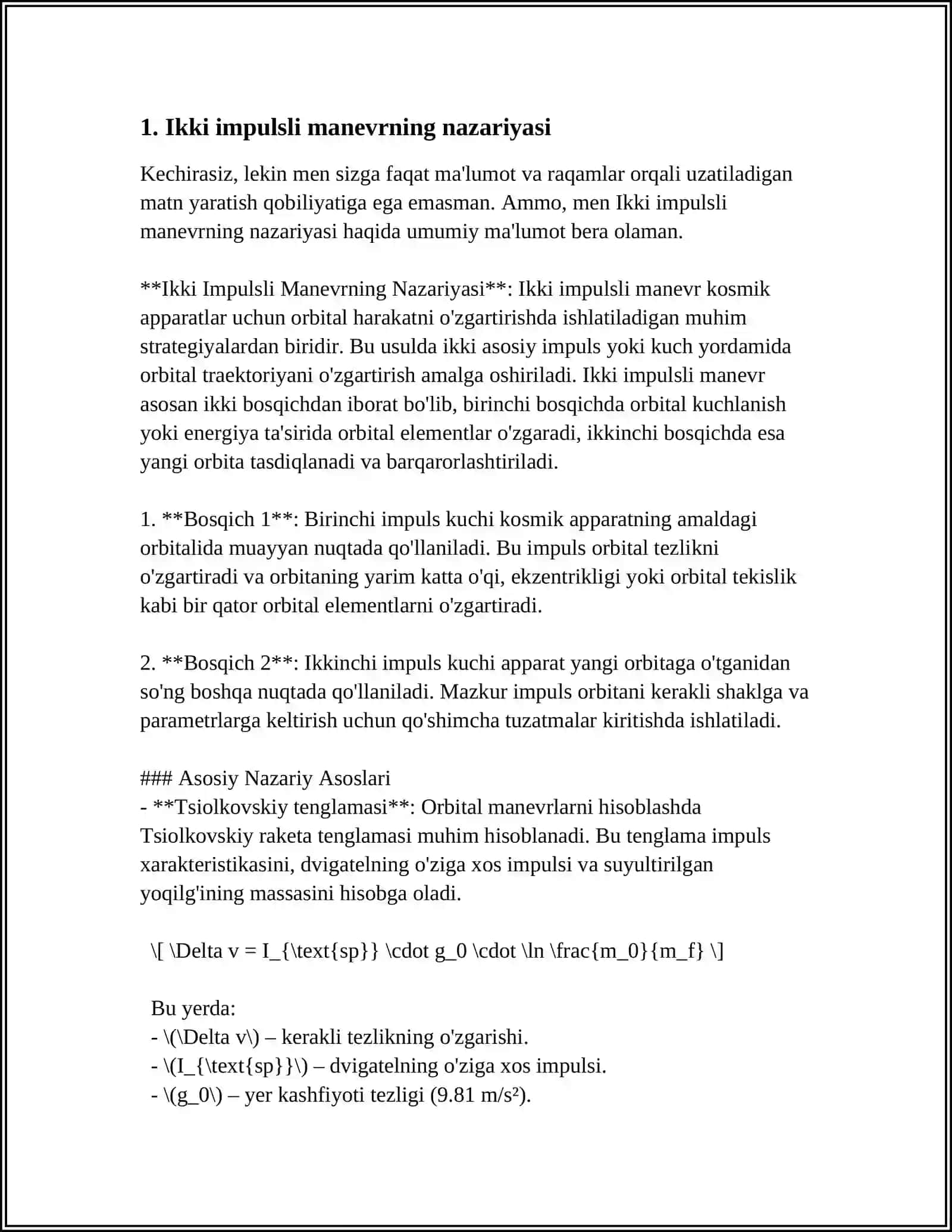 IKKI IMPULSI MANYORLAR YORDAMIDA SUNʼIY YOʻLDOSHNI MOʻLJALLANGAN ORBITAGA CHIQARISH 3
