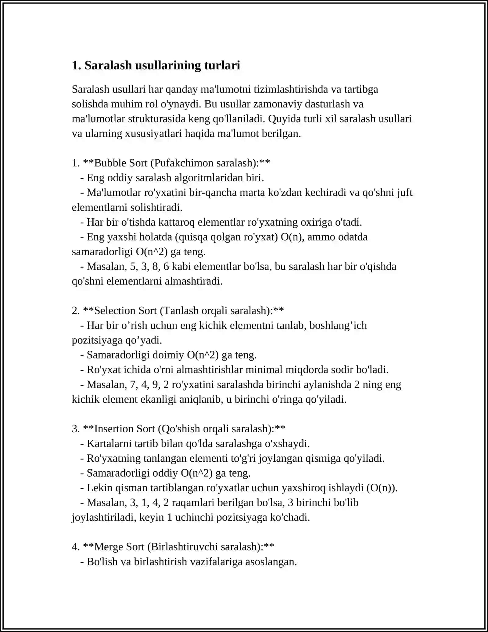 SARALASH USULLARINING TASNIFI.UMUMIY XUSUSIYATLAR 3
