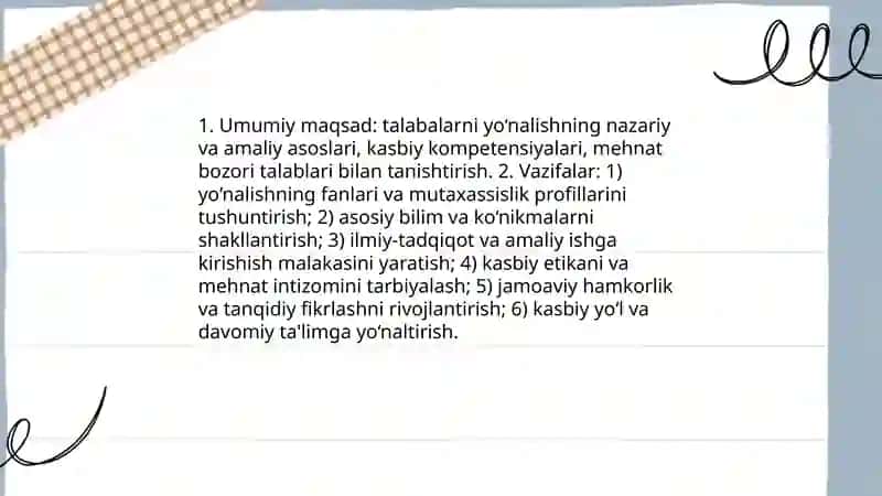 YO‘NALISHGA KIRISH FANINING MAQSAD VA VAZIFALARI 3