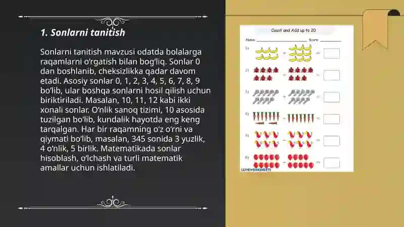 Bolalarni arifmetik amallarni ifodalashga o'rgatish 3