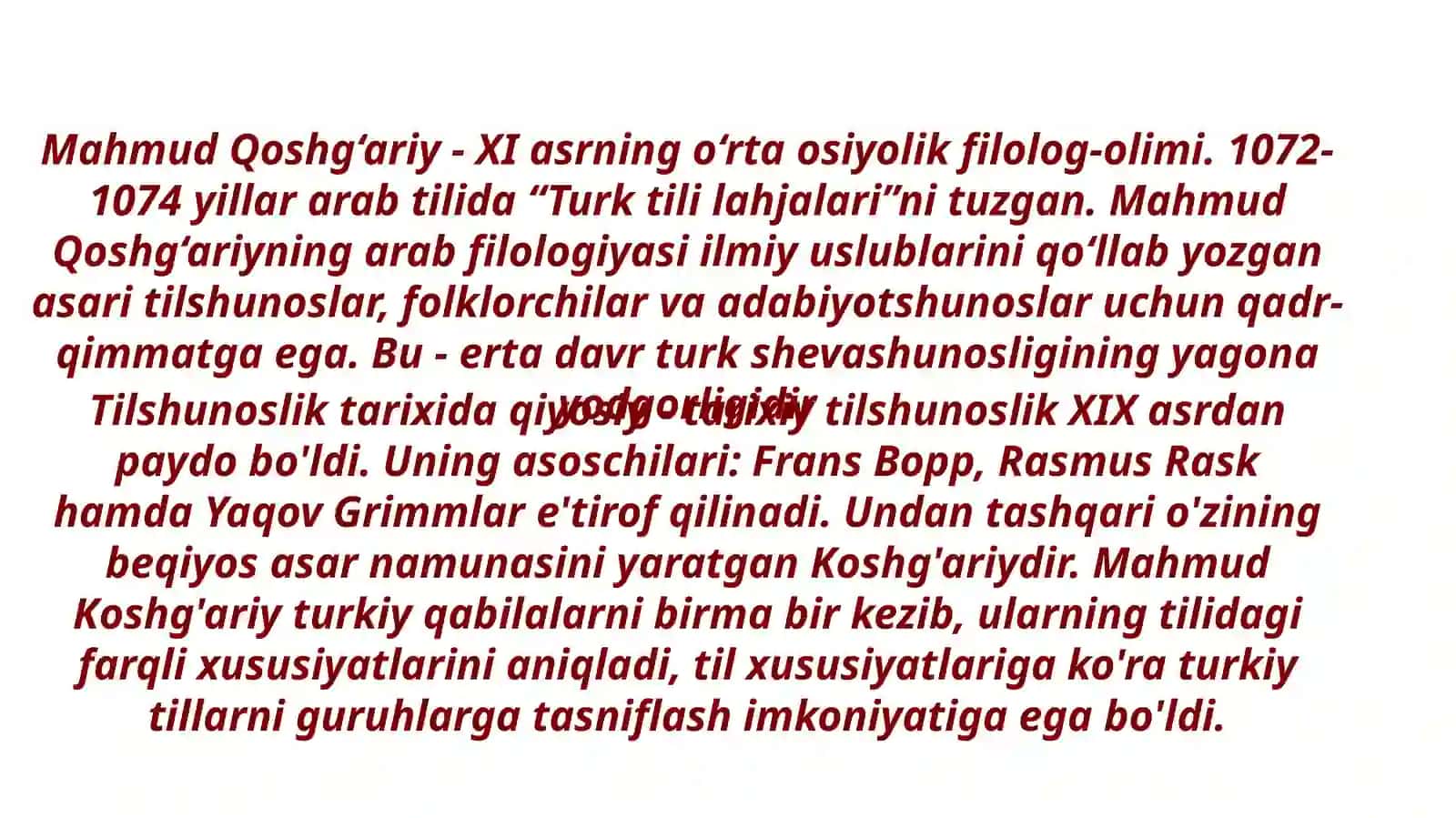 Mahmud Koshg'ariy - qiyosiy - tarixiy tilshunoslikning asoschisi 3