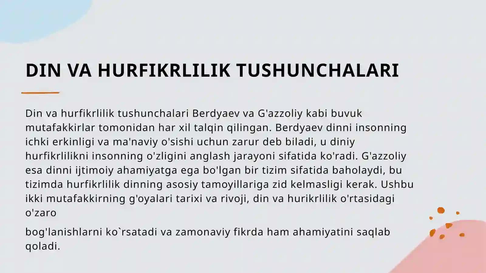 Dinvahurfikrlilik (Berdyaevning dini yhurfikrlilik haqidagi gʻoyalarini Gʻazzoliygʻoyalaribilan qiyoslash) 3