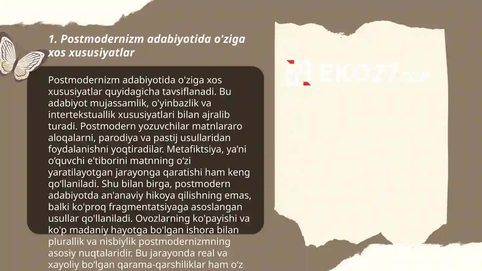 Postmodernizm adabiyoti. U.Eko ijodi 3