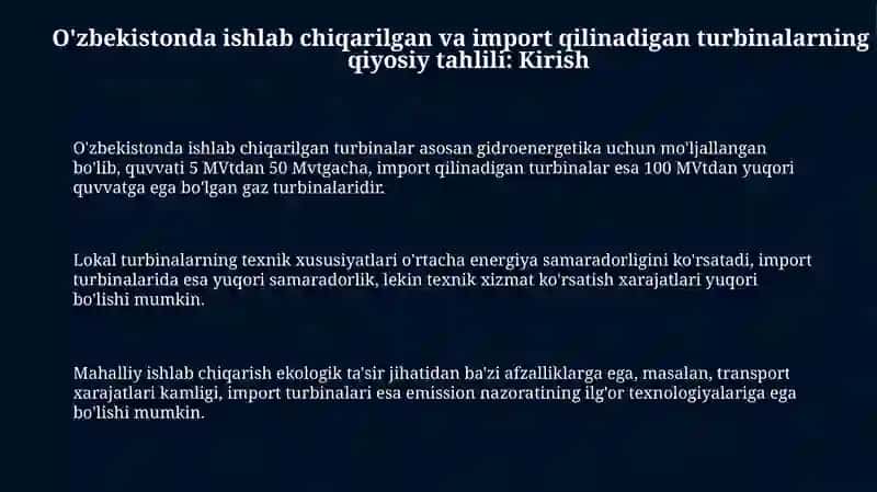 Oʻzbekistonda ishlab chiqarilayotgan va import qilinayotgan turbinalarning qiyosiy tahlili 3