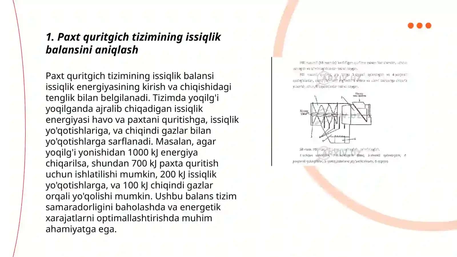 Paxt quritgichning issiqlik hisobi va material tenglamasini tuzish 3