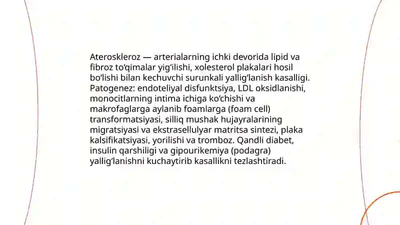Umumiy metabolik kasalliklar. Ateroskleroz, diabet, podagra 3