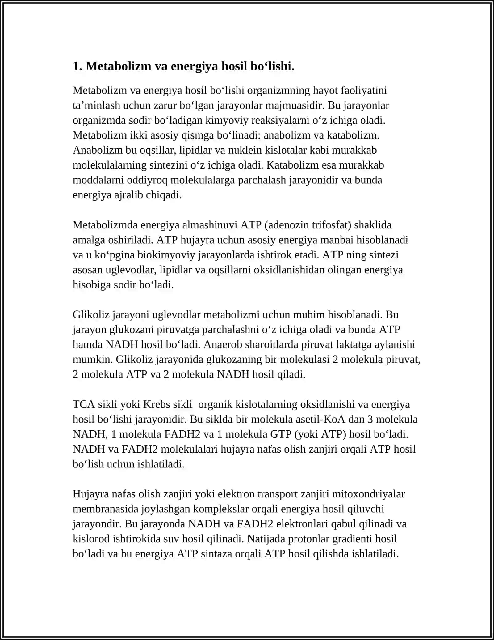 METABOLIZM JARAYONIDA ENERGIYA HOSIL BOʻLISHI VA SARFLANISHI 3