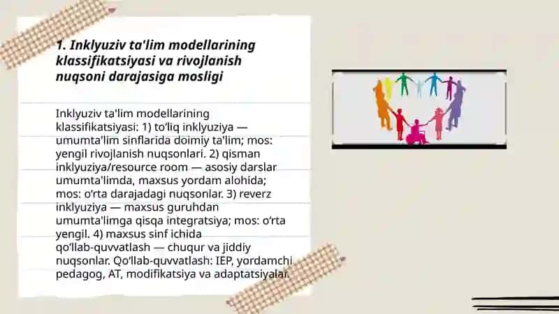 Inklyuziv ta'lim modellarining klassifikatsiyasi va rivojlanish nuqsoni 3