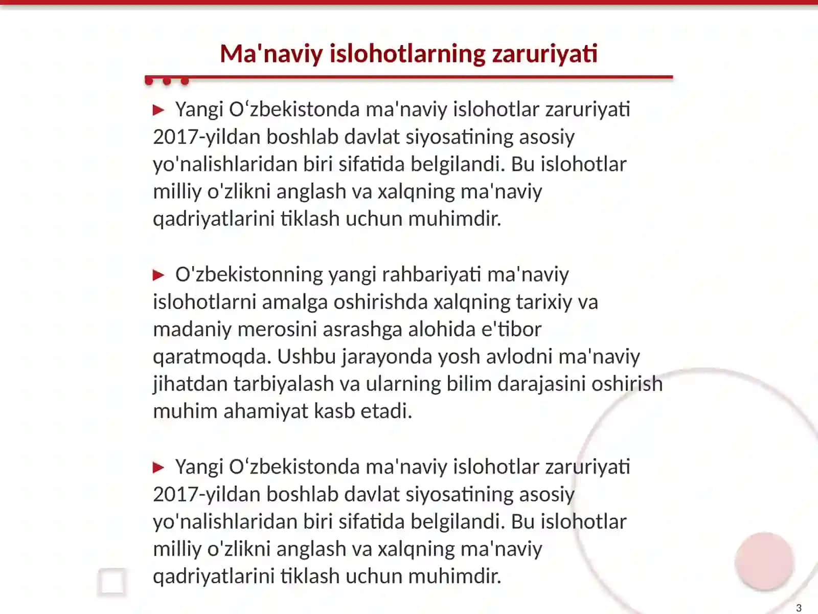 Yangi Oʻzbekistonda amalga oshirilayotgan ma'naviy oʻzgarishlar 3