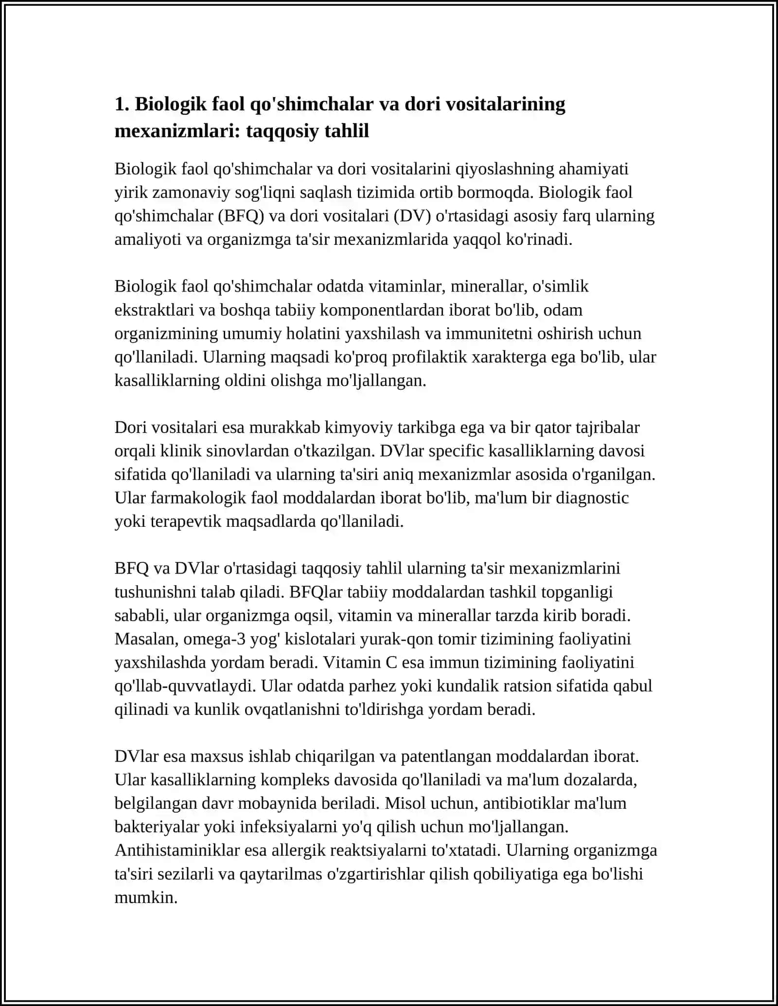 BIOLOGIK FAOL QO'SHIMCHALAR VA DORI VOSITALARINING QIYOSIY TAHLILI 3