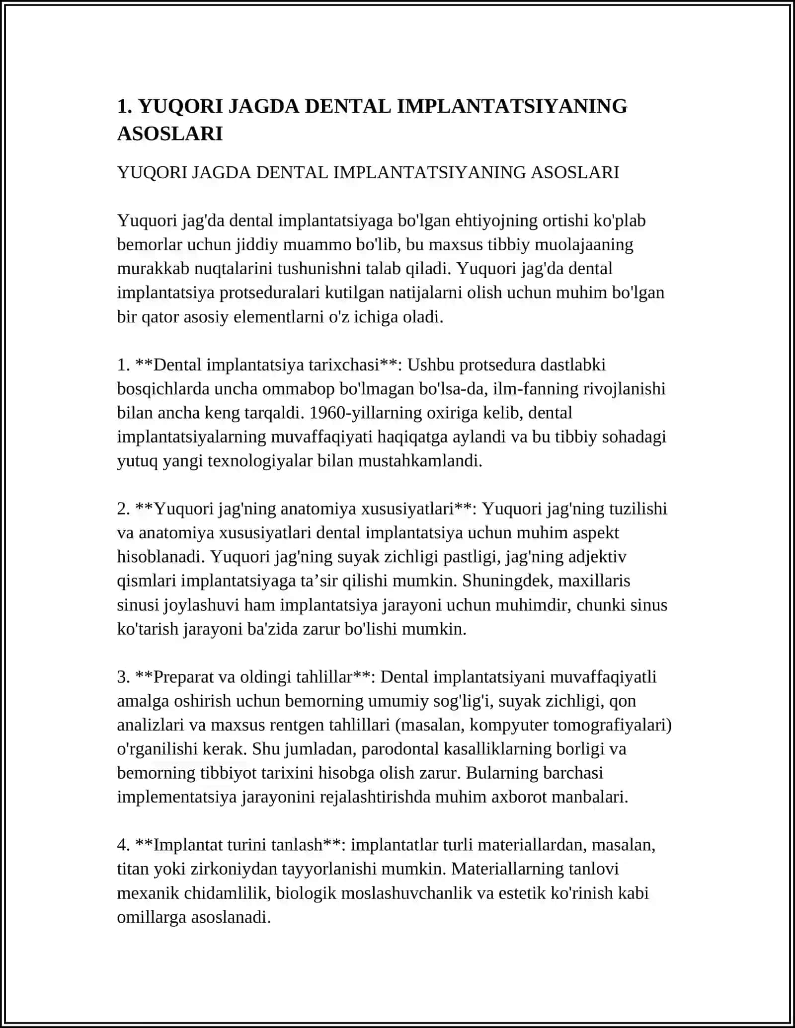 YUQORI VA PASTKI JAGDA DENTAL IMPLANTATSIYA XUSUSIYATLARI 3
