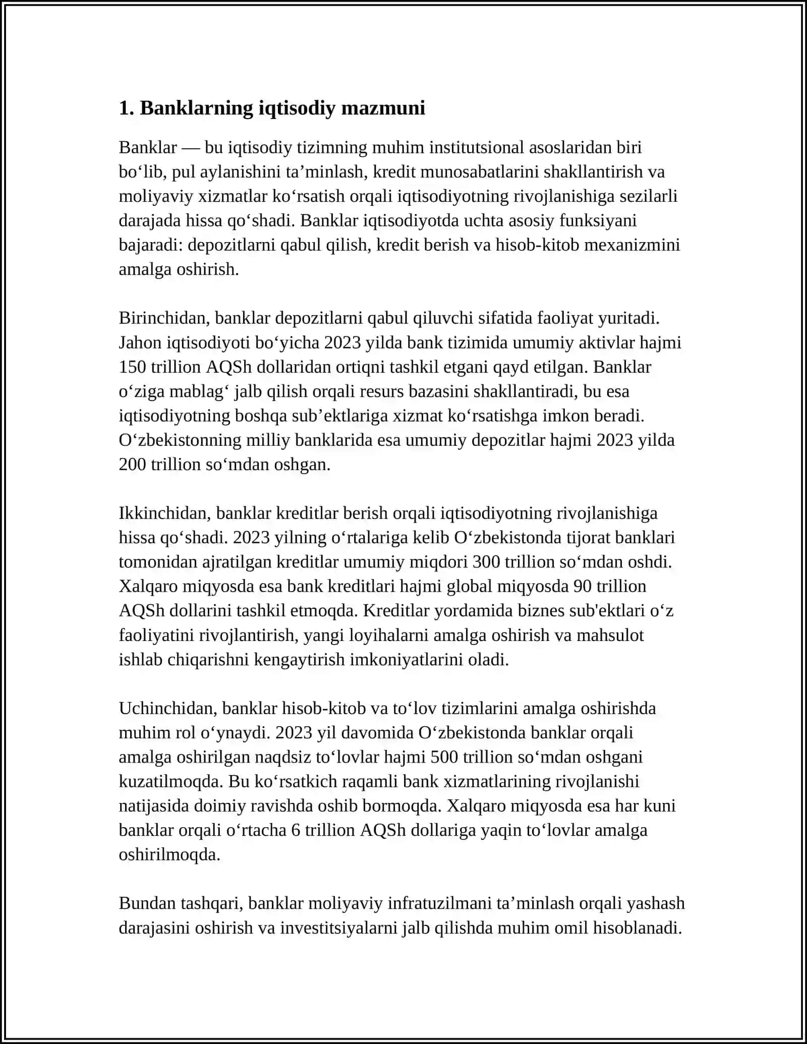 BANKLARNING IQTISODIY MAZMUNI VA VAZIFALARI 3