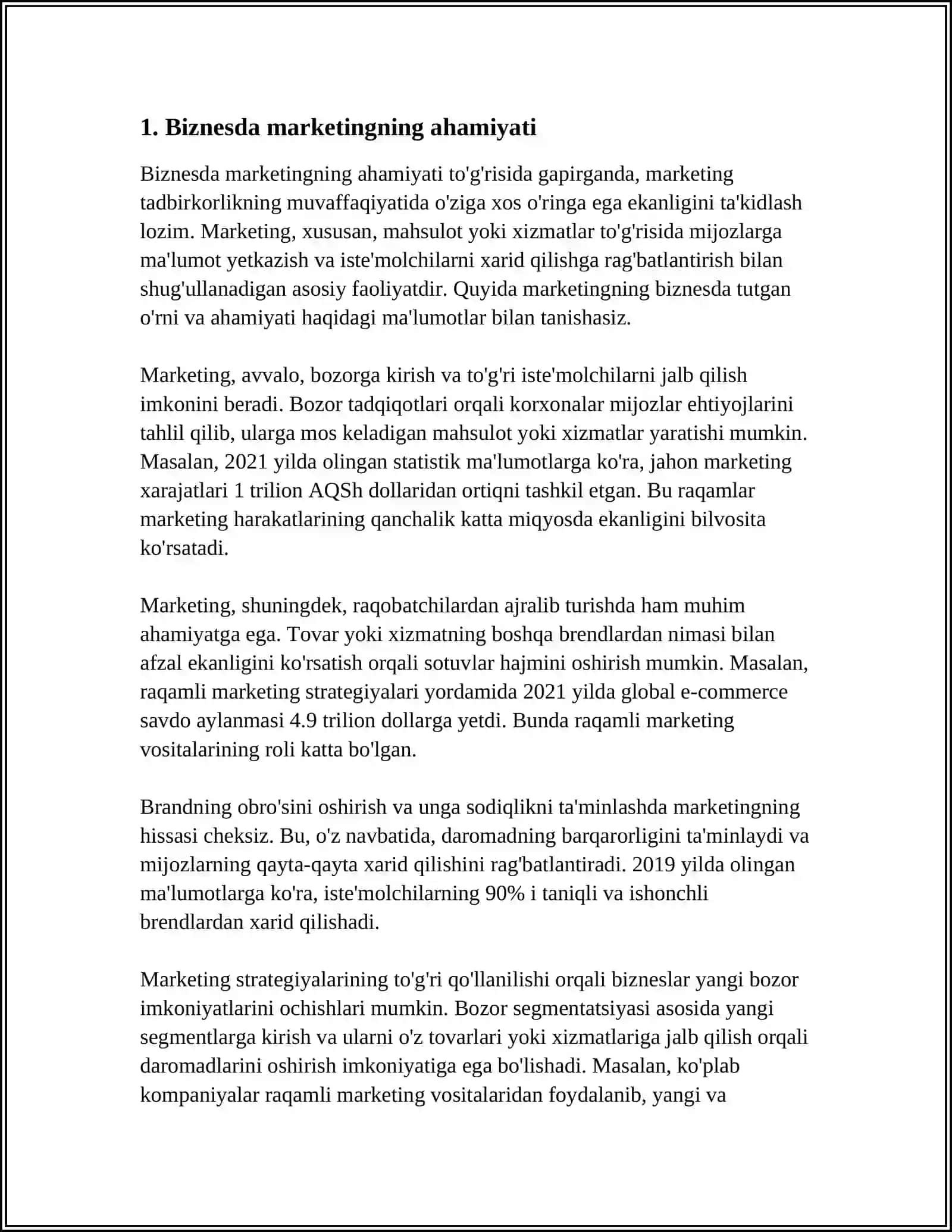 BIZNESDA MARKETINGNI O‘RNI! 3