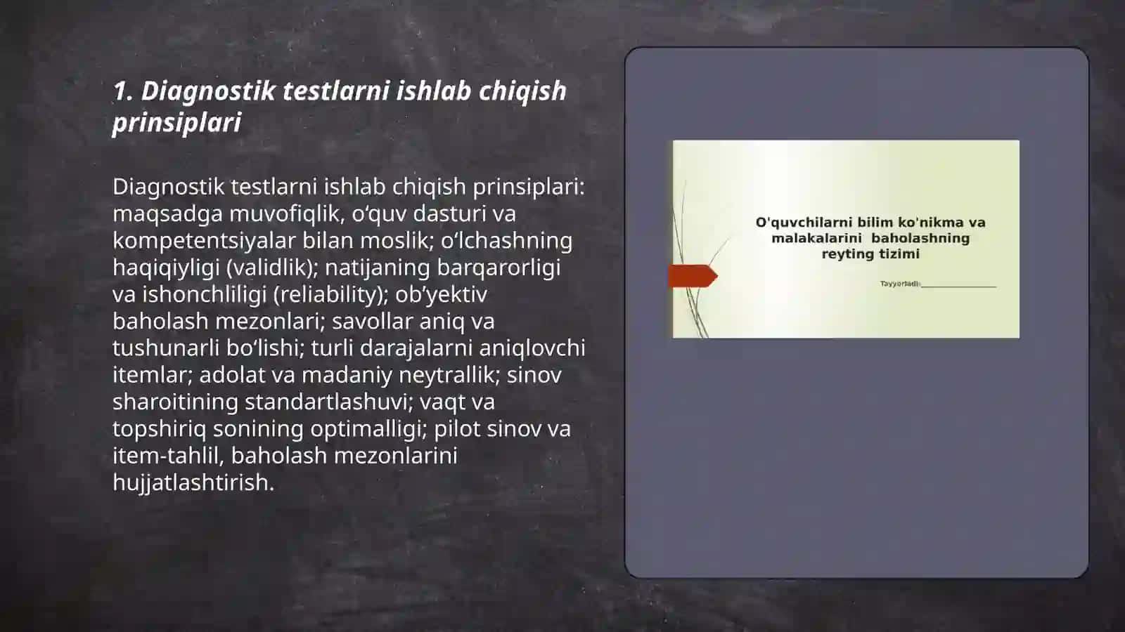 Diagnostik testlarni ishlab chiqish prinsiplari 3