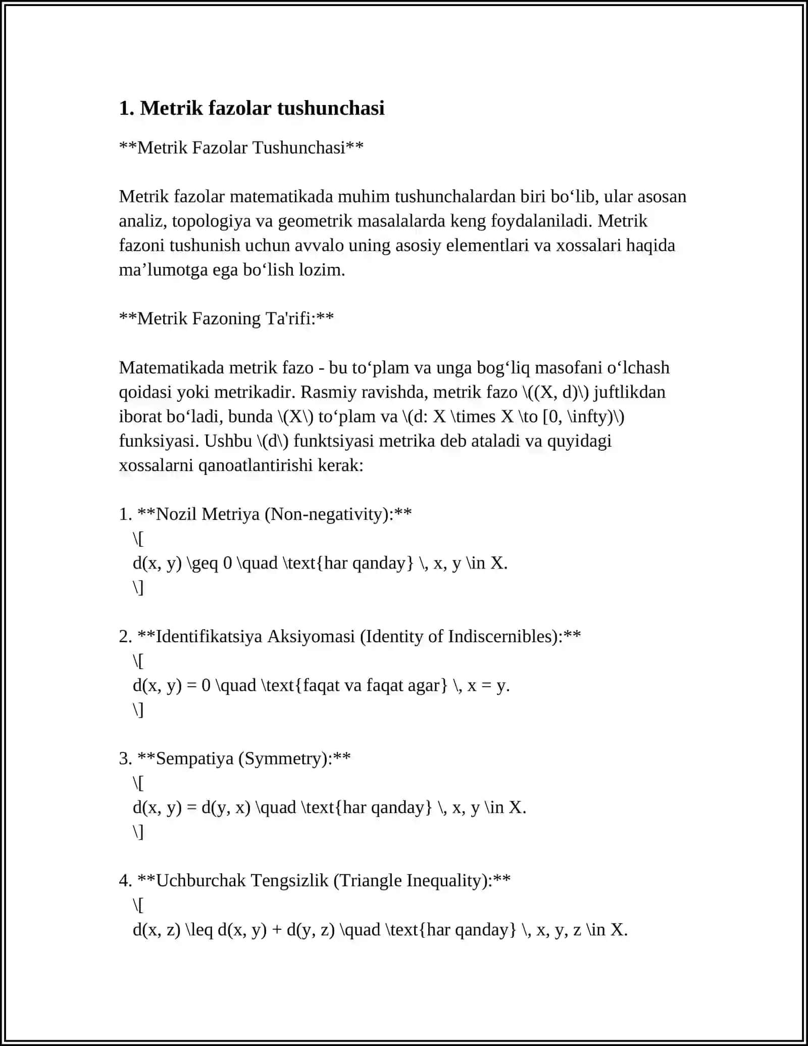 METRIK FAZODA KETMA-KETLIKLAR VA ULARNING LIMITI 3