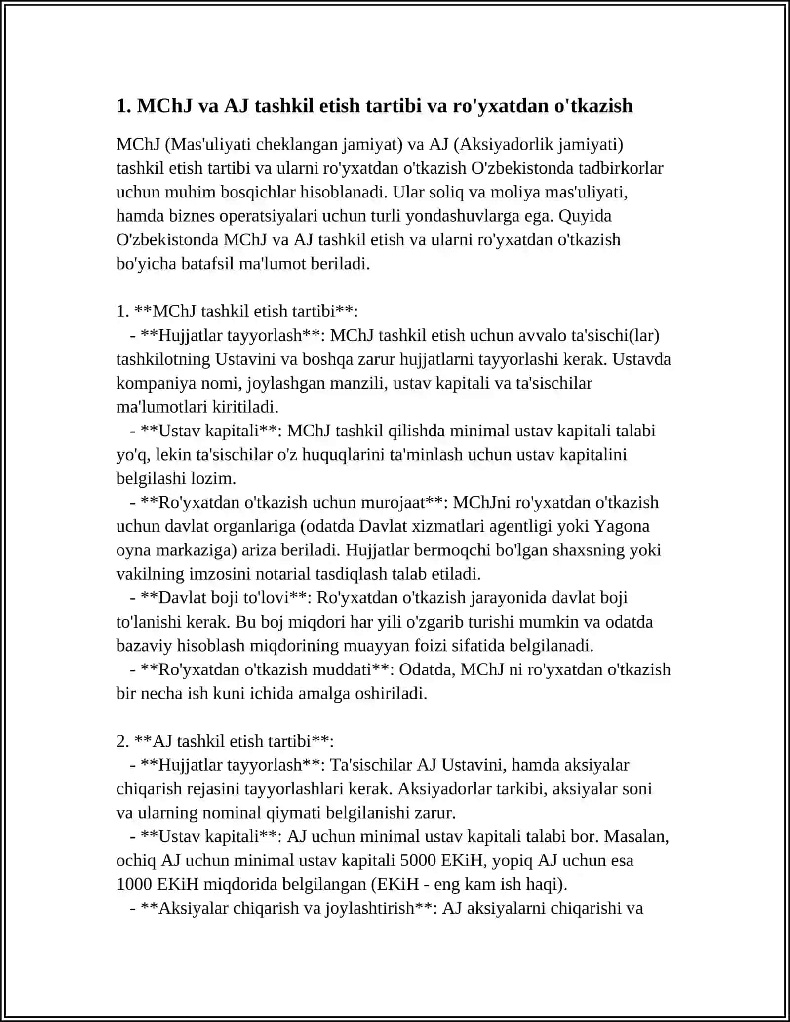 MChJ va AJ tashkil etish tartibi va ro'yxatdan o'tkazish 3