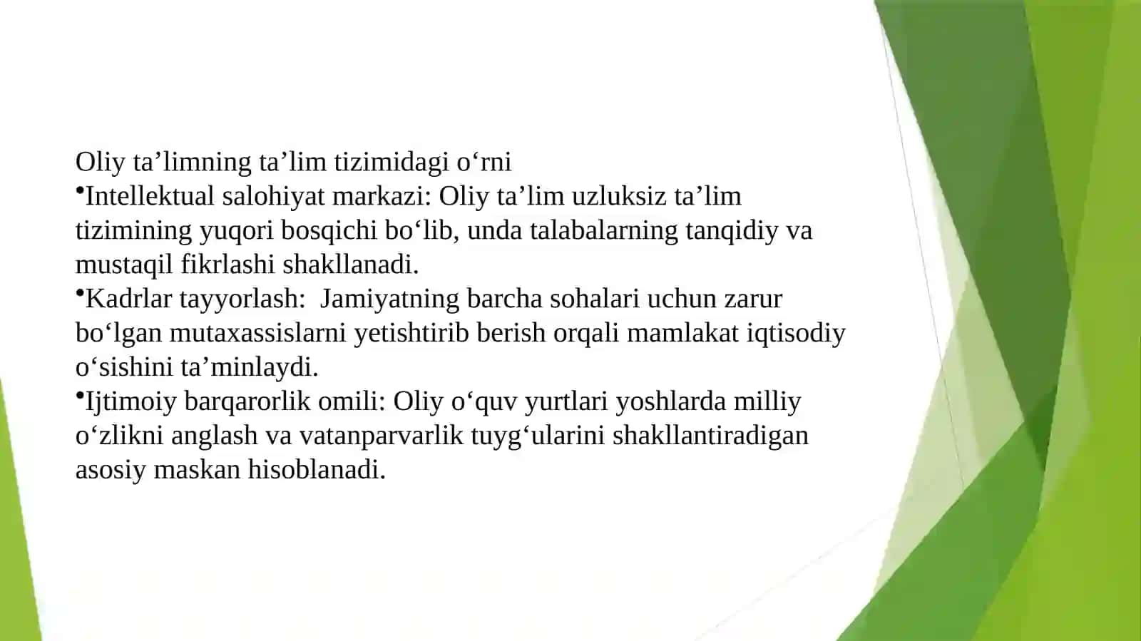 Oliy ta’lim tizimining ta’lim tizimidagi oʻrni 3