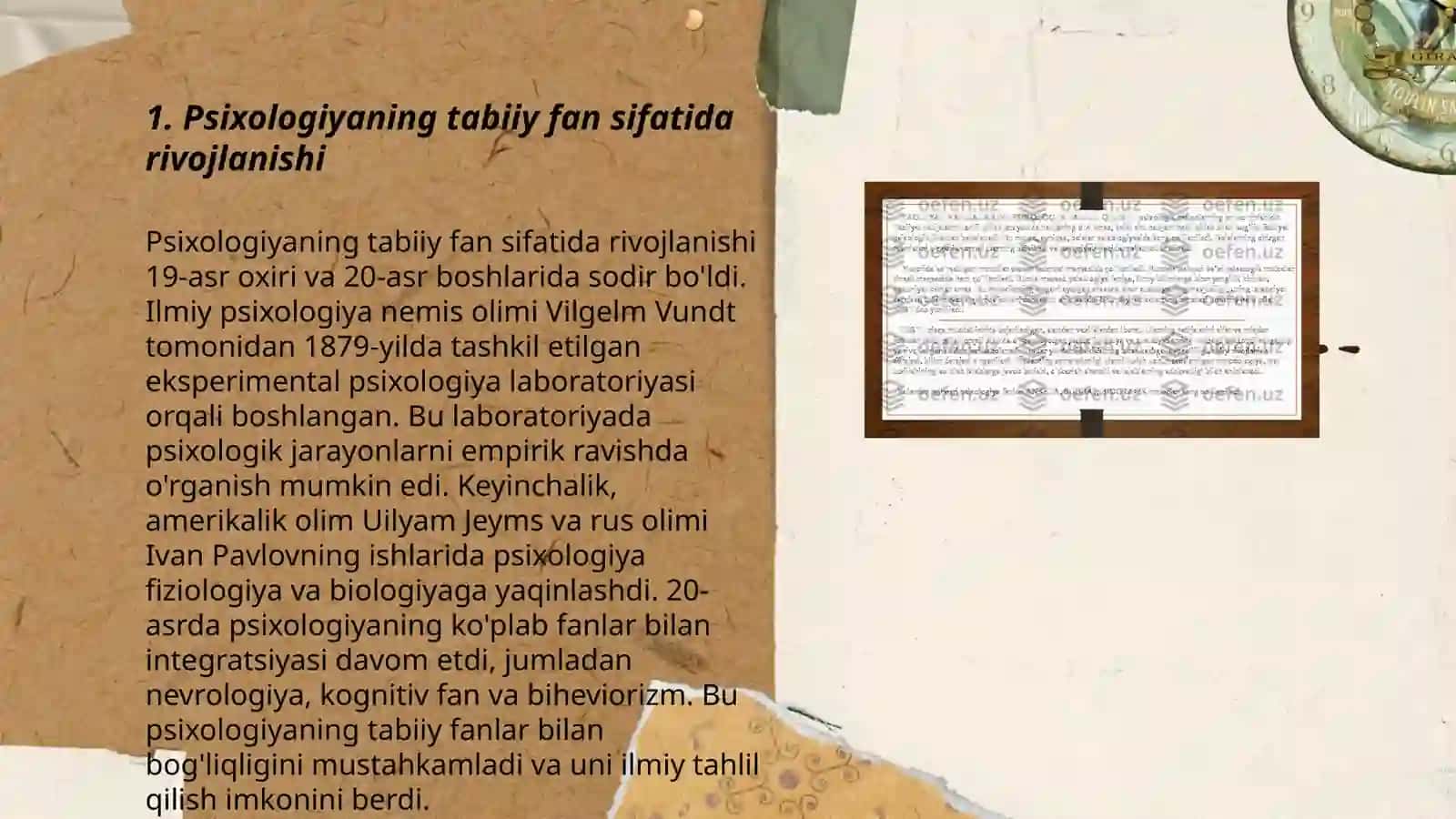 Psixologiyaning tabiiy ilmiy, asoslari. Hozirgi zamon psixologiyasining tarmoqlari 3