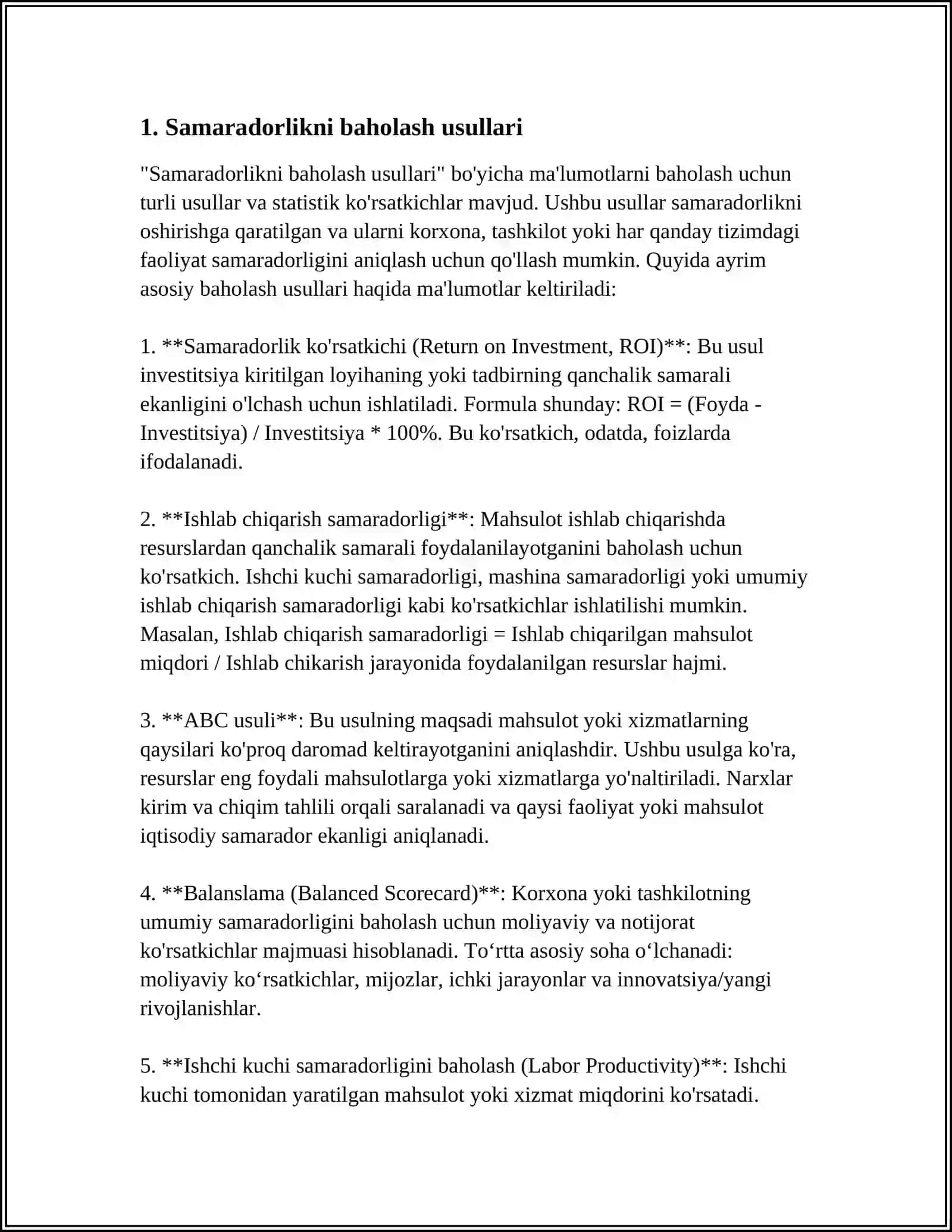 MUSTAQIL ISH Mavzu: SAMARADORLIKNI BELGILOVCHI KOʻRSATGICHLAR TIZIMI 3