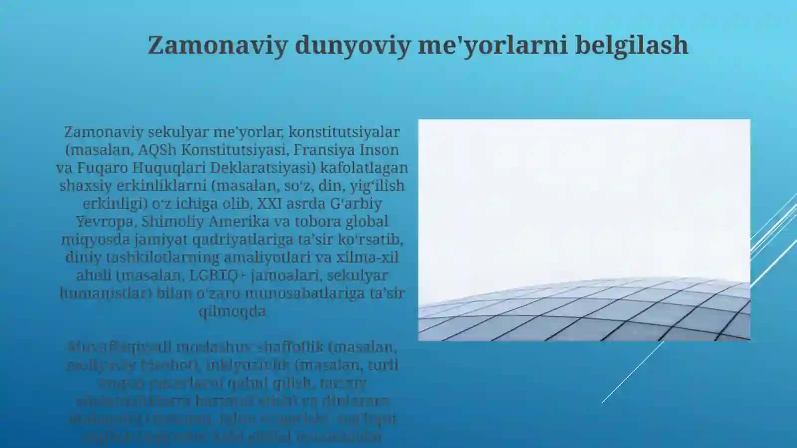 Diniytashkilotlarningzamonaviydunyoviyme'yorlarigamoslashuviningahamiyati 3