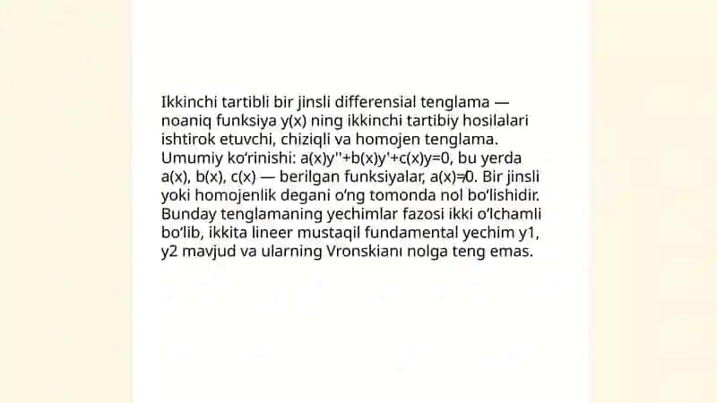 Ikkinchi tartibli bir jinsli differentsial tenglama 3