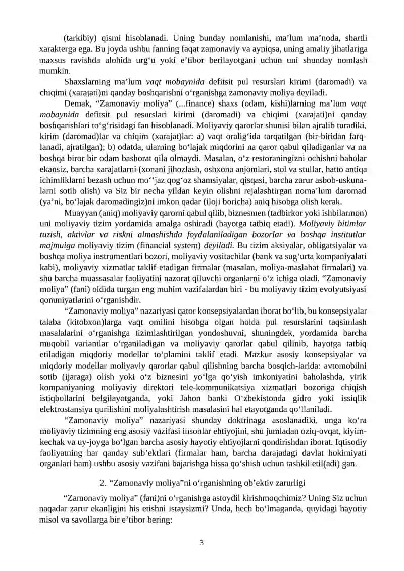 Zamonaviy moliyaning mazmun-mohiyati va uni o‘rganishning obyektiv zarurligi 3