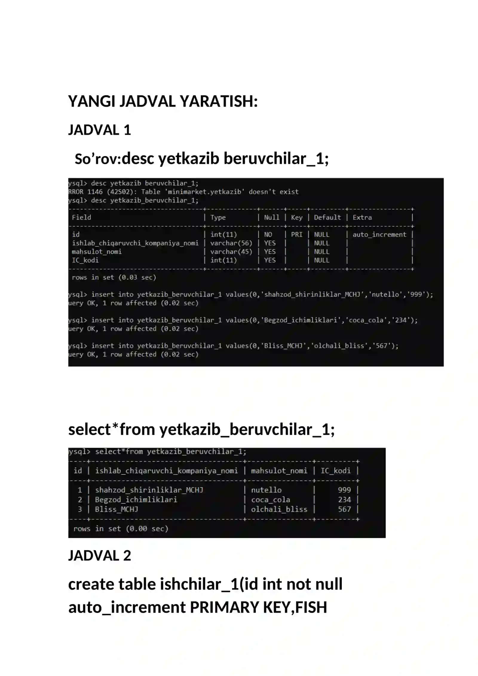 UNION, INTERSECT va MINUS standart so‘zlaridan foydalanish 3